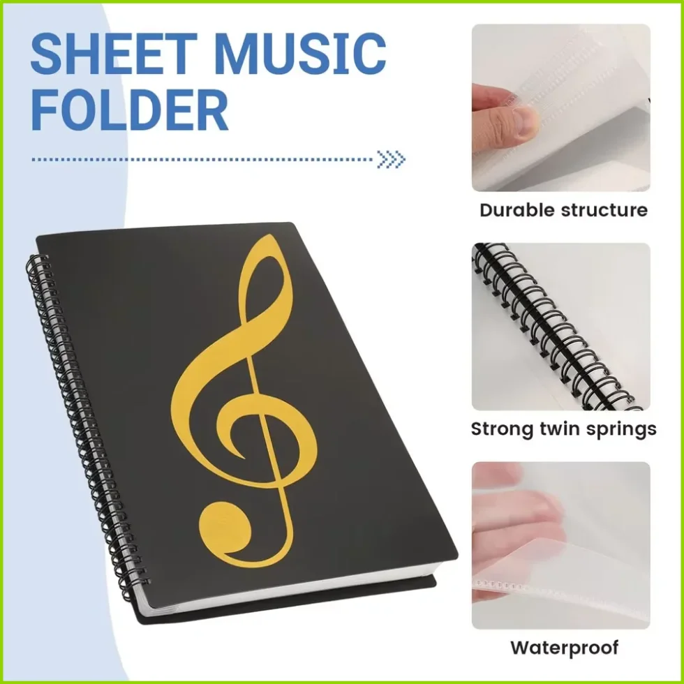 Cartella Flessibile per Spartiti di Pianoforte da 40 Pagine, Formato A4, con Clip per Libri di Musica, Raccoglitore per Fogli di Carta per Pianoforte, per la Pratica - immagine 2