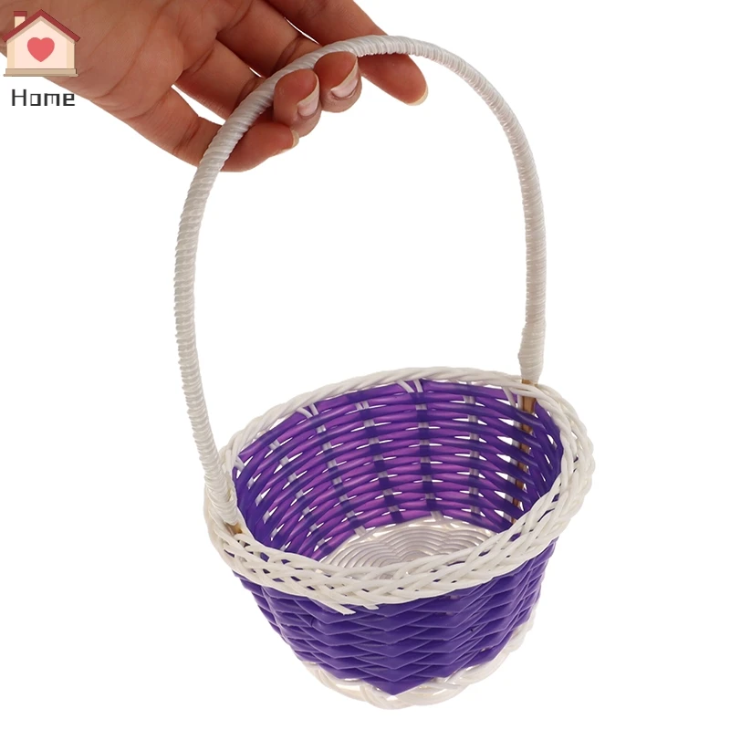 1Pc 7cm Plastic Rattan Woven Easter Egg Basket Round Storage Basket Home Gift Basket Hand-woven Rattan Flower Basket