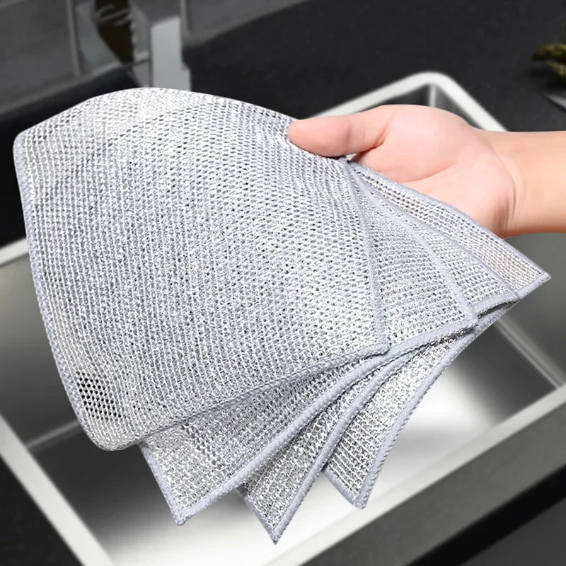 Wholesale Metal Steel Wire Rags Cloth Home Kitchen Pot Pan Dishwashing Double-sided Dishcloth Cleaning Cloths Towel Scrubber Rag 2