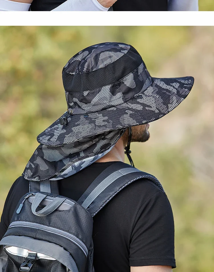 Camouflage Fischer Hut Sommer Männer Gesicht Schild Kappe Hals Schutz Sonnenhut Outdoor Angeln Wandern Anti Uv Schal Visier Eimer Hut – Detail 18