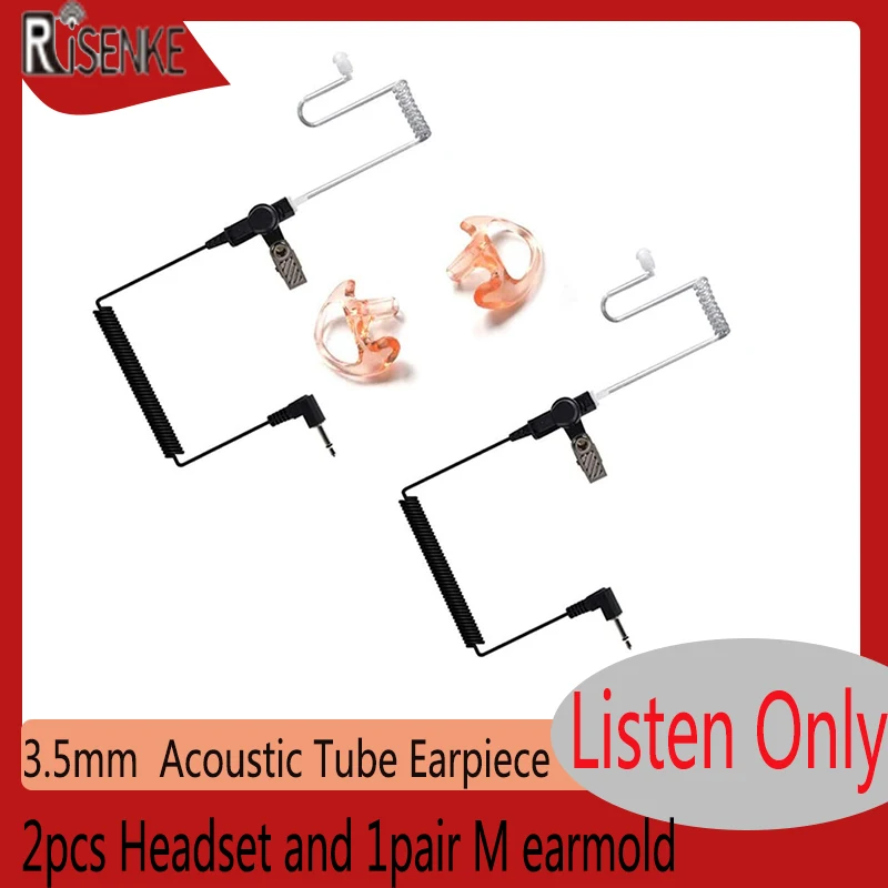 RISENKE-Acoustic Tube Earpiece, Police Radio Headset, Medium Earmolds for Speaker, Mic, Listen Only, 3.5mm