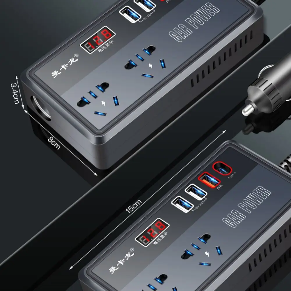 유니버설 차량용 인버터 DC 12V/24V to 220V 200W 고출력 차량용 변환기 QC 3.0 USB/타입 C 충전기 다기능 전원 어댑터