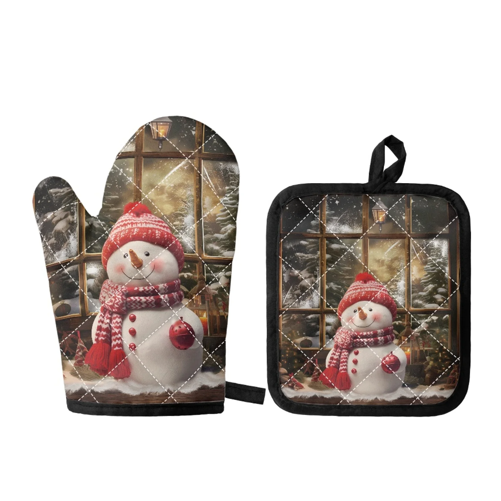 

Microwave Oven Gloves Heat Resistant Christmas Snowman Print Kitchen Cooking Oven Mitts And Pot Holders Sets For Bbq Grilling