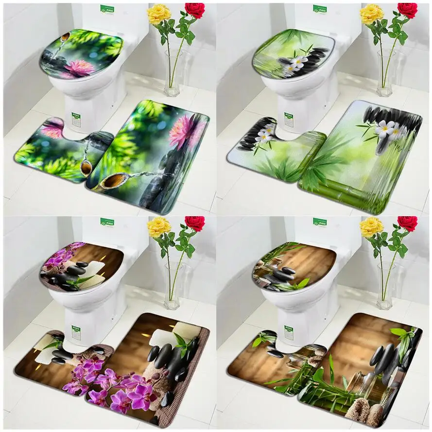 Tappetino Da Bagno Zen In Bambù Verde S Set Orchid Lotus Massage Stone Asian Spa Door Pad Modern Bathroom Decor Tappeto Antiscivolo Tappetino Per Wc