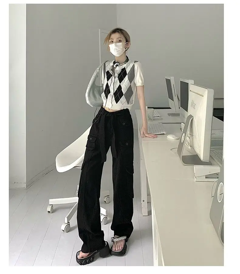 Y2k Cargo Pants Big Pockets Button Sweatpants Women Streetwear Sporty Joggers Korean Fashion Outfits Harajuku 90s