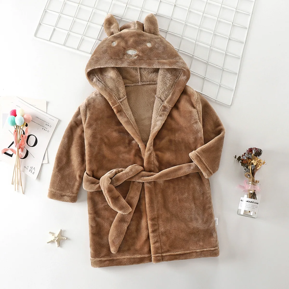 Autumn Winter Children Sleepwear Robe Flannel Thicken Hooded Warm Bathrobe Kids Pajamas Boys Girls Lovely Cartoon Robes2-12Y