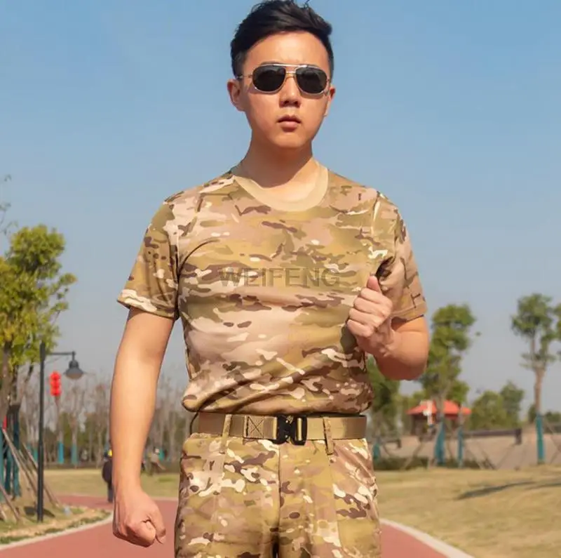 Combat Shirts Men's Tactical Shirt Short Sleeve Quick Dry Combat T-Shirt Military Army T Shirt Paintball Clothing Hunting Camouflage