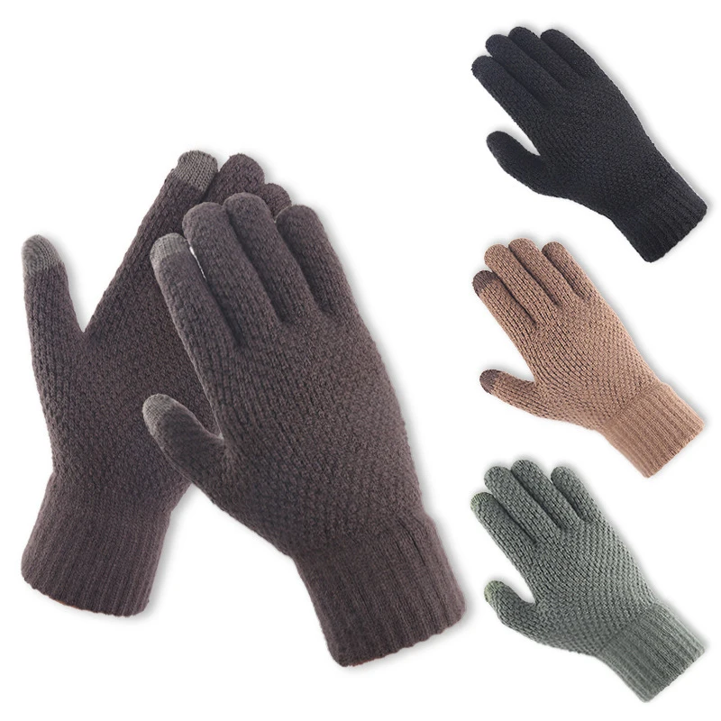 

1 Pairs Touch Screen Gloves Full Finger Men Knitted Gloves Thick Crochet Stretch Handmade DIY Elastic Gloves Перчатки Guantes