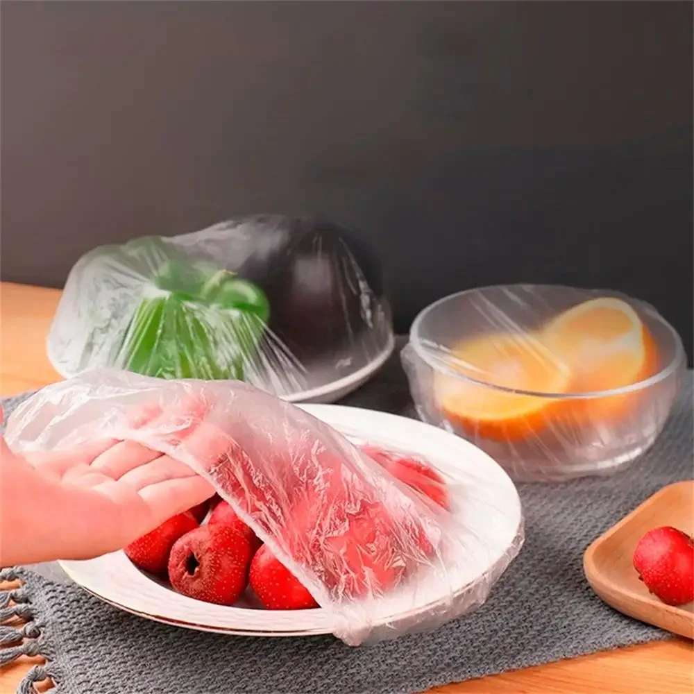 100Pcs Disposable Plastic Wrap Fresh-Keeping Film Cover Bowl Covers Bag Food Fresh Seal Dust-Proof Vacuum Bag Kitchen Accessorie