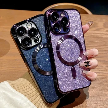 Luxury Electroplate For Magsafe Wireless Charge Phone Case For iPhone 17 Air 16 15 13 12 11 Pro Max 14 Soft Bumper Glitter Cover 1