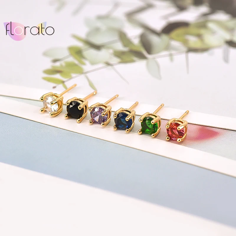 

925 Sterling Silver Ear Needle Stud Earrings Minimalist Crystal Earrings for Women Cute Tiny CZ Earrings Wedding Fashion Jewelry