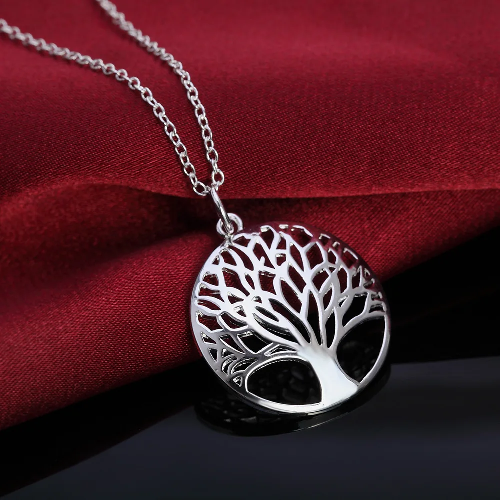 Hot High quality Fashion party wedding Jewelry 925 Sterling Silver Charms Round tree Pendant Necklace For Women Holiday gifts