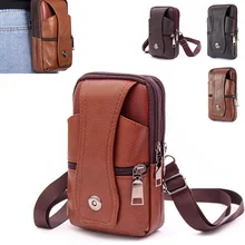 

Men PULeather Waist Bag Large Capacity Belt Bag Brown Shoulder Bags Crossbody Bags Multi-layer Buckle Mobile Phone Bag Bum Pouch