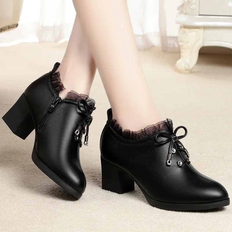 New 4 colors sherpa pointed high-upper stylish warm high-heel boots main image 1