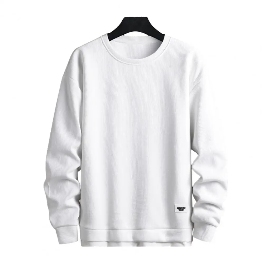 

Men Bottoming Shirt Men's Cozy Waffle Texture Sweatshirt for Fall Winter Soft Warm Pullover with Loose Fit Stylish Streetwear