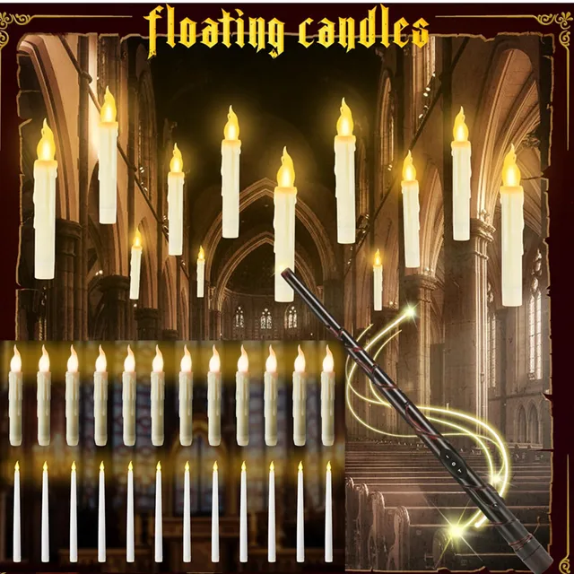 Bougie LED flottante sans flamme avec baguette magique pour enfants, télécommande, scintillante, décoration de plafond, fête à la maison, cadeaux 1