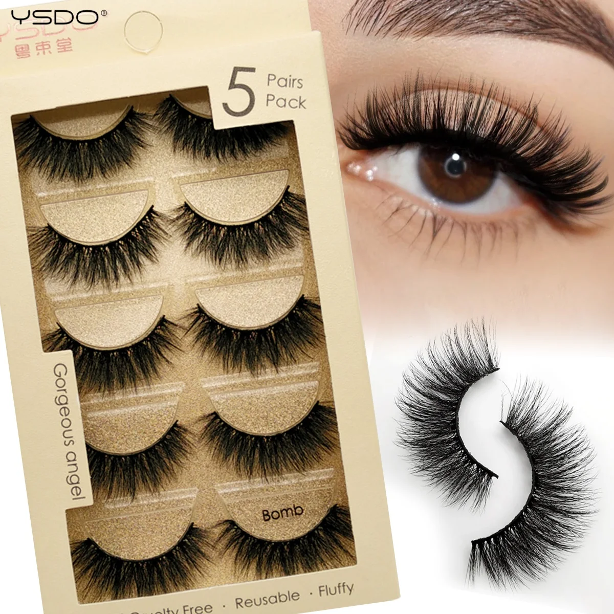 Mink False Eyelashes Winged Thick Volume Dramatic Fake Lashes