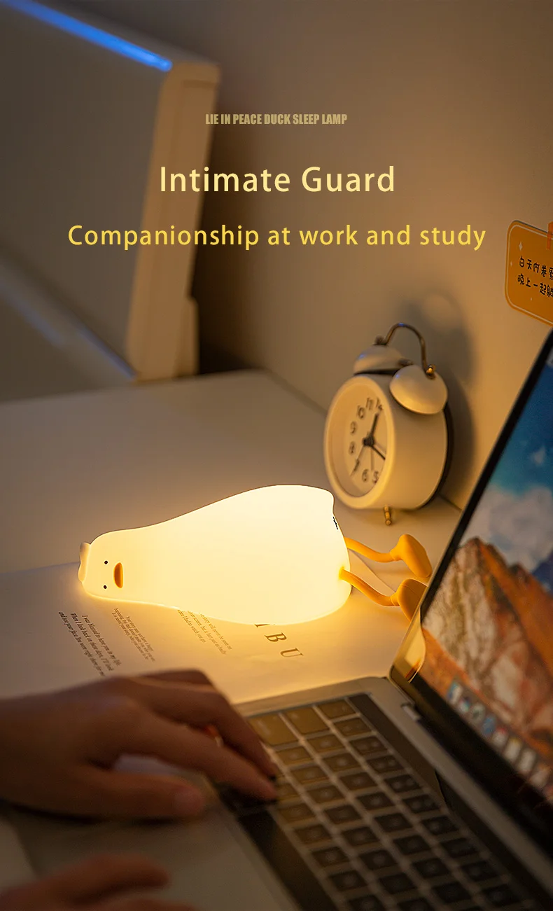 Duck Rechargeable Led Night Light Pat Silicone Lamp Bedside Cartoon Cute Nightlights For Home Room Decor