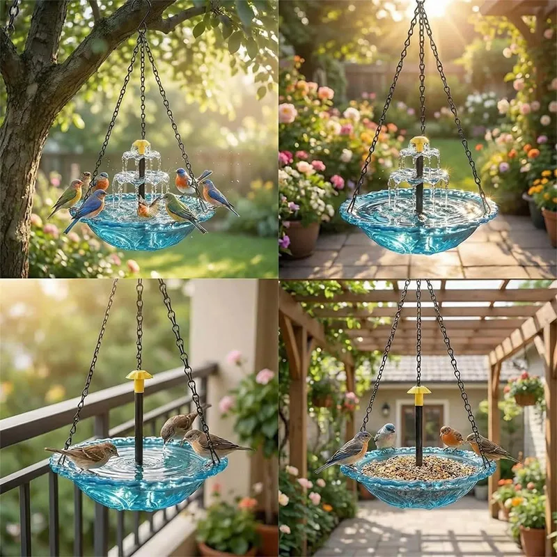 정원 야외용 태양열 새 목욕 분수 3단 벌새 장 물 연못 장식 재미있는 애완동물 용품 선물
