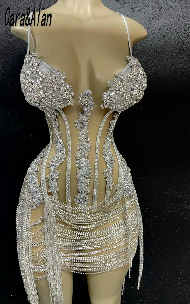 Rhinestone Prom Dresses Crystal Tassel Women Birthday Outfits Party Gowns Cocktail Dress Vestidos De Graduaci&oacute;n