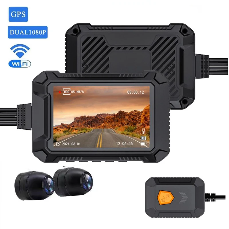 Wireless Motor Dvr Dash Camera Two Lens 1080P Camara Para Moto Gps Moto Dash Cam