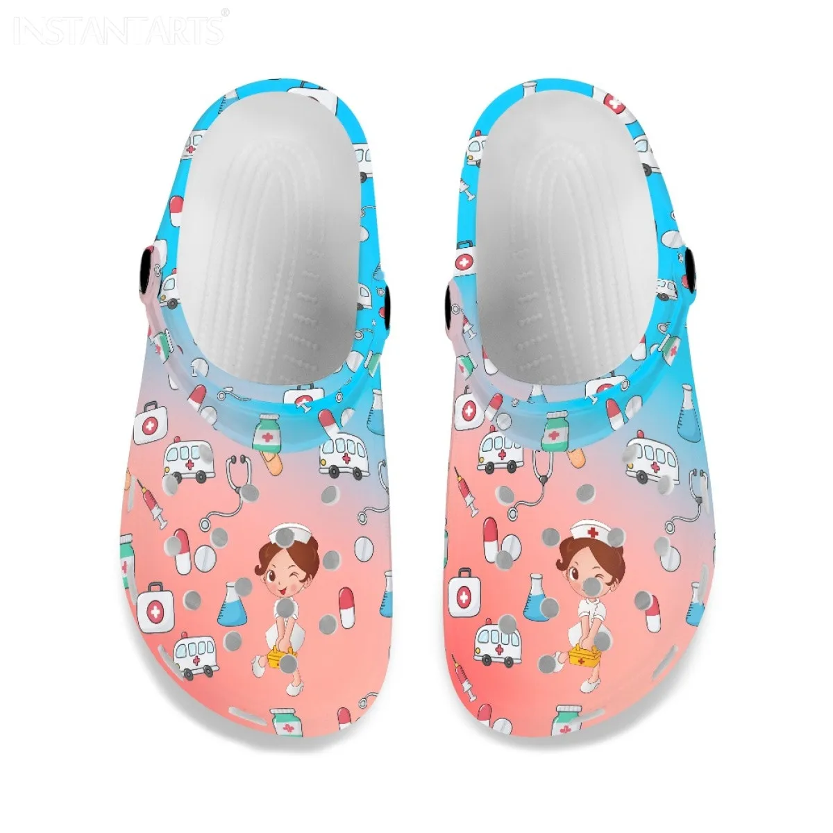 Hospital Work Nursing Shoes Women's Casual Clogs Gradient Color Cartoon Nure Medical Print Female Slippers Sandals