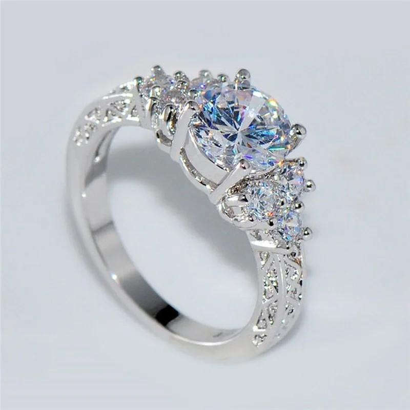 Engagement rings for women fashion silver color white zircon crystal anniversary bridal wedding jewelry
