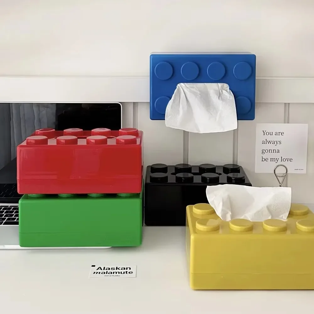 New Creative Building Blocks With Spring Tissue Box Wall-mounted Perforation-free Paper Holder Bathroom Face Towel Box Organizer 2
