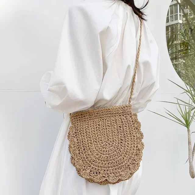 Sac Ceinture Paille Sac Tressé Rond Sac à Bandoulière Tissé En