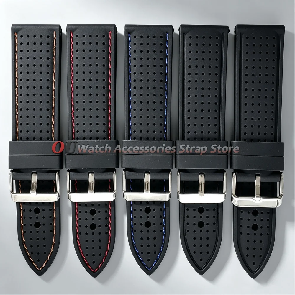 Premium Silicone Sports Watchband with Colorful Stitching - Waterproof and Soft Wrist Strap