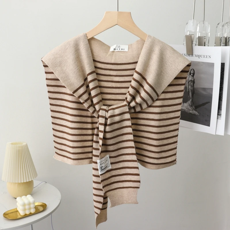Striped Design Knitted Shawl Wrap for Women Men Striped Knotted Scarf Unisex Draped Shawl Spring Summer Decor Cape For Women