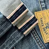 Saucezhan Mens Jeans Distressed  Moustache Effect Wash  Selvedge Denim Jeans  Motorcycle Regular Fit Straight Leg 14 Oz 4