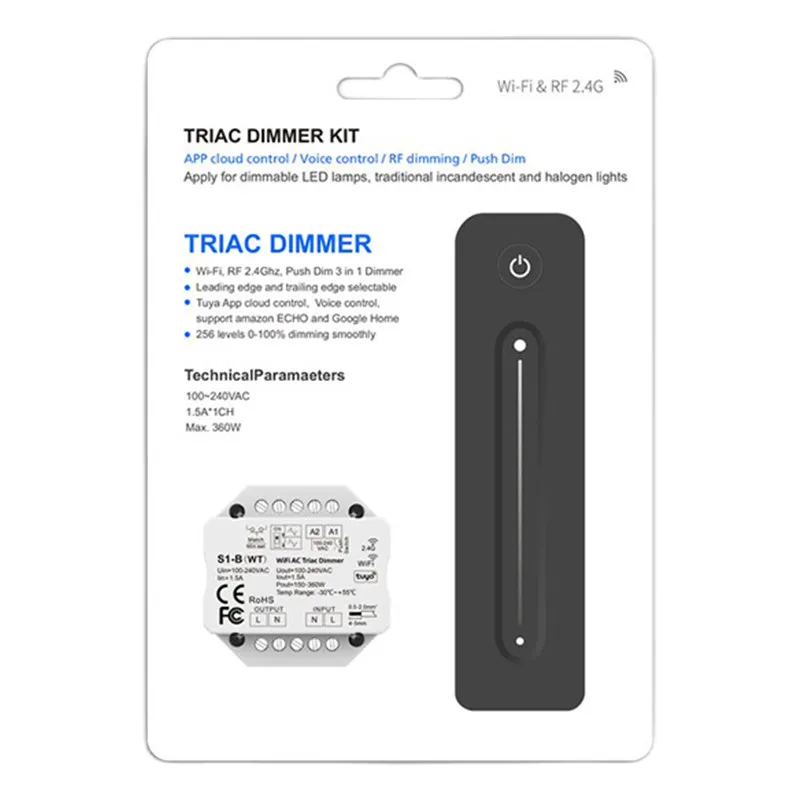 2.4G RF LED controller S1-B CH*1.5A RF + Push AC Phase-cut Dimmer S1-B(WT) WiFi & AC Triac Dimmer APP switch single color