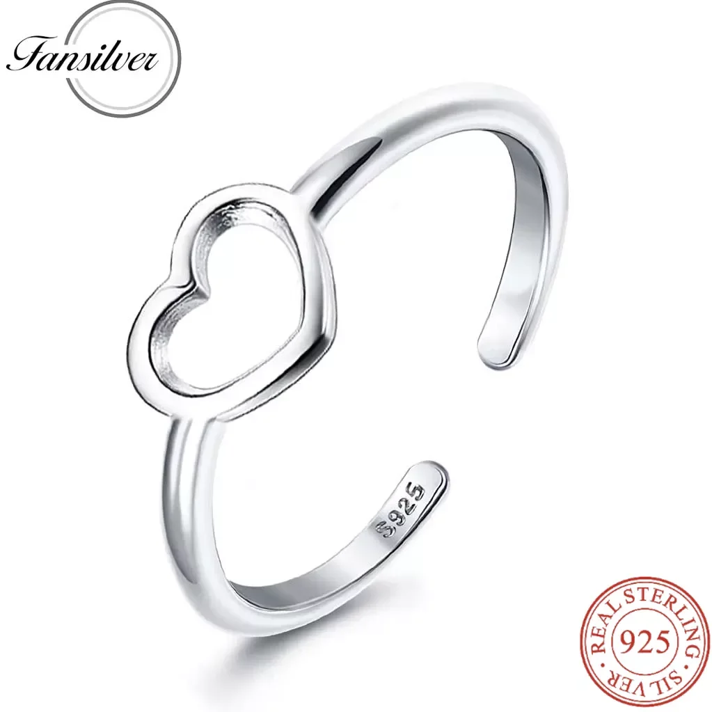 Toe Rings 925 Sterling Silver Heart Shape Adjustable for Women