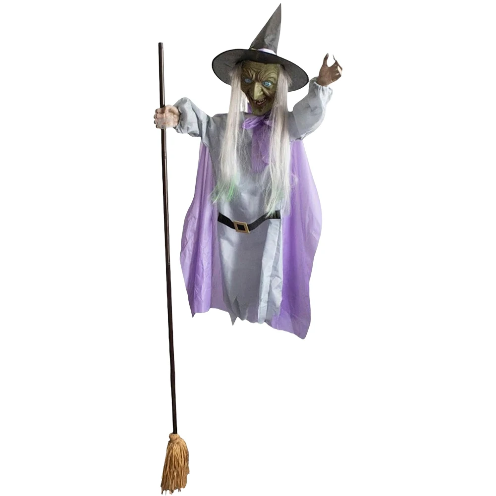 Halloween 180cm Flying Witch Decor Hovering Flying Witch Decorations with Scary Sound Halloween Props Horror Themed Scary Props