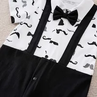 Boys Cartoon Printed Clothes Short Sleeve Bow Tie Romper  Moustache Cotton Baby Gentleman Newborn Toddler Baby Jumpsuit Print 4