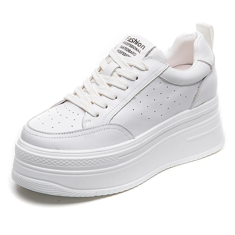 2025 Spring New Genuine Leather Casual Women's Shoes Thick Sole Inner Heightened Small White Shoes Women's Casual Sports Shoes 2