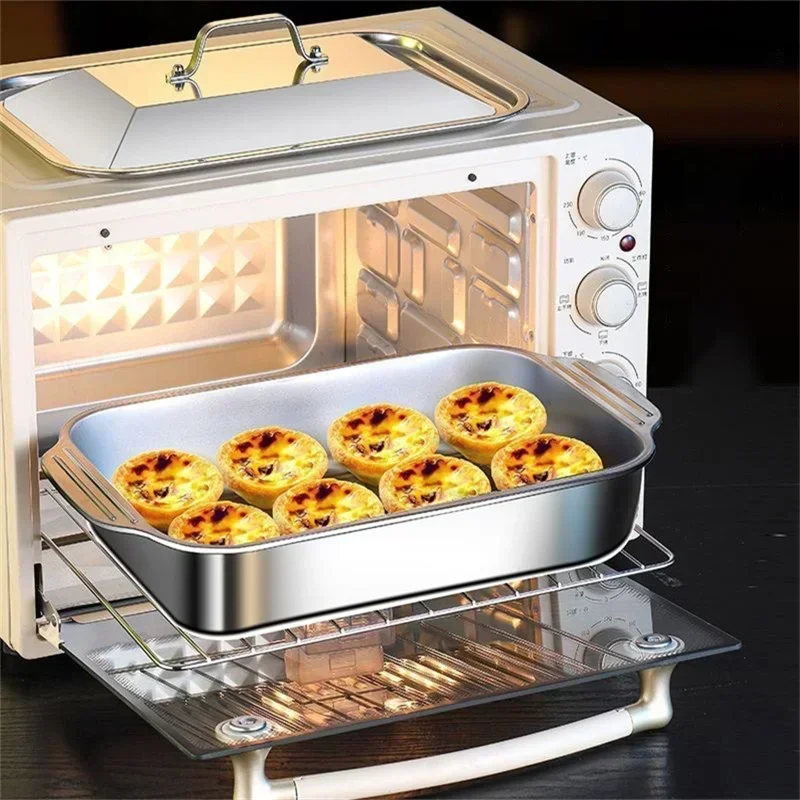 304 Stainless Steel Grilled Fish and Crayfish Tray with Lid Rectangular Induction Cooker Deep Dish BBQ Beef Food Plate