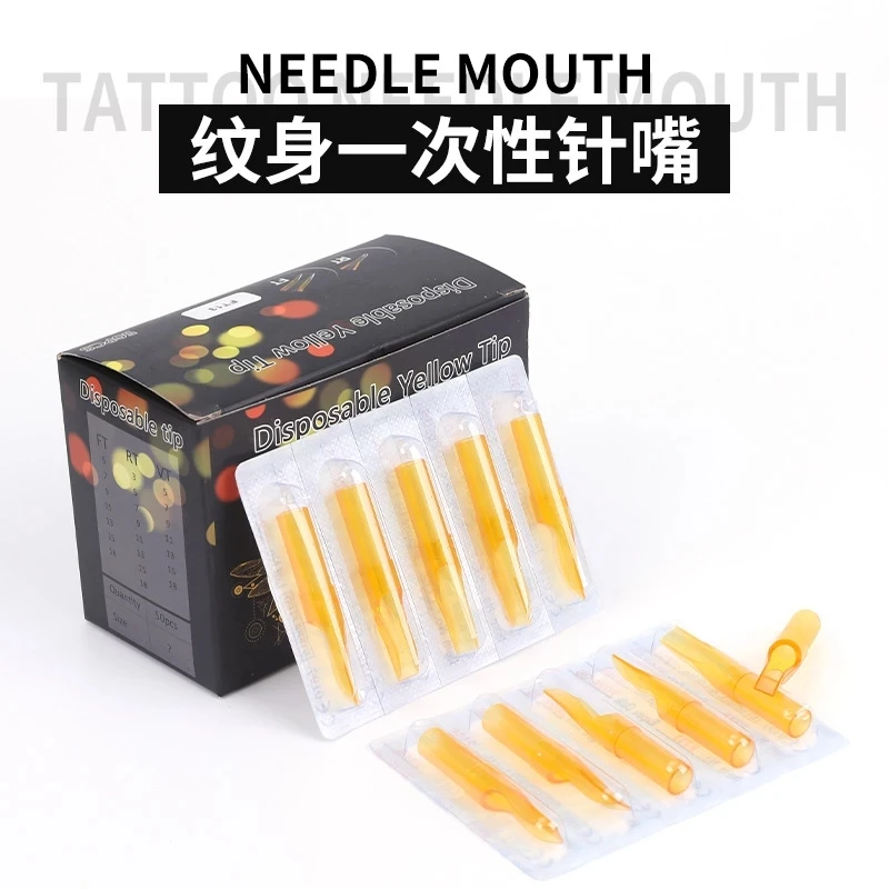 Disposable RT/FT Tattoo Nozzle Tips Yellow Plastic Steriled Assorted Permanent Makeup Needle Tubes Supplies 50Pcs tattoo microblading needles