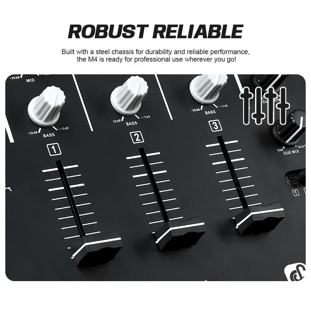 DGNOG 3-Channel DJ Mixer with Built-In Audio Interface 3-Band EQ Microphone Input and Replaceable Crossfader with Slope Control