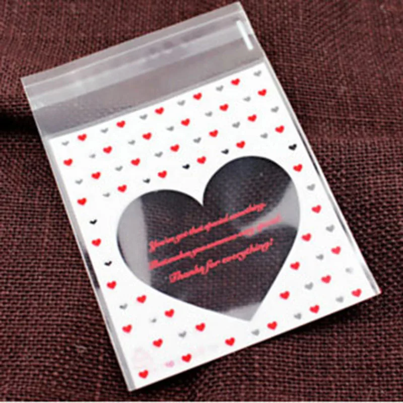 

50/100Pcs Love Heart Printing Baking Food Packaging Bags Clear Candy Bag For Wedding Birthday Party Gift Plastic Bag 10*10+3cm