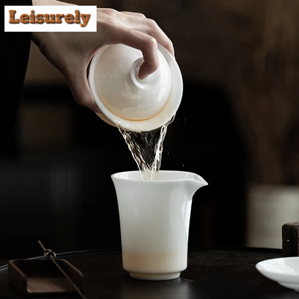 140ml Iced Jade Wihte Porcelain Gaiwan Luxury Brewing Tea Sancai Tea Tureen Household Making Cover Bowl for Ornaments