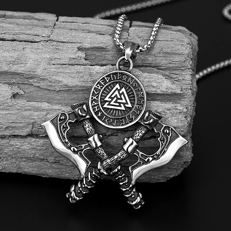 Maschio Nordic Viking Odin Axe Ciondolo Uomo Luna Rune Shield Catena In Acciaio Inossidabile Collana Con Ciondoli Scandinavi Gioielli Norvegese