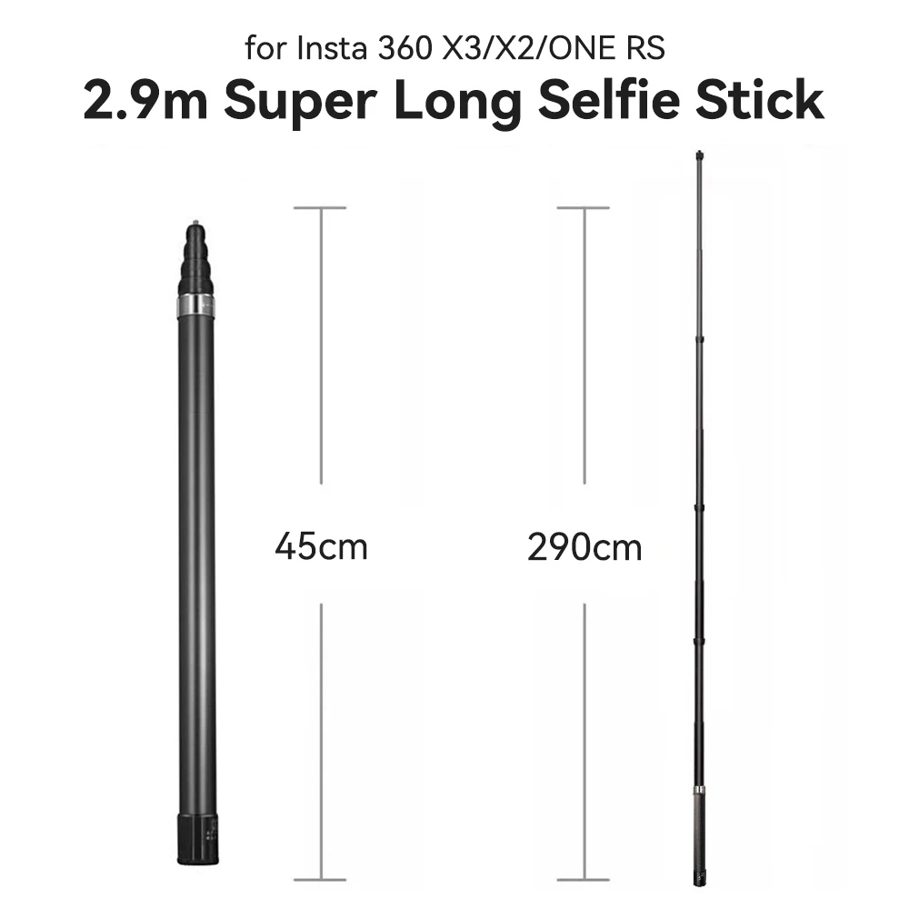 2.9m Super Long Carbon Fiber Invisible Selfie Stick For Insta360 X3 X4 DJI Action 5 4 3 GoPro 13 12 11 10 Camera Selfie Stick,selfie stick