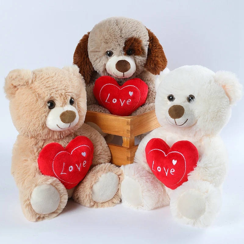 Wholesale 25cm Cute Heart Bear Dog Plush Toys Red Heart Print Love Creative Animal Stuffed Doll For Lovers Valentine's Day Gifts