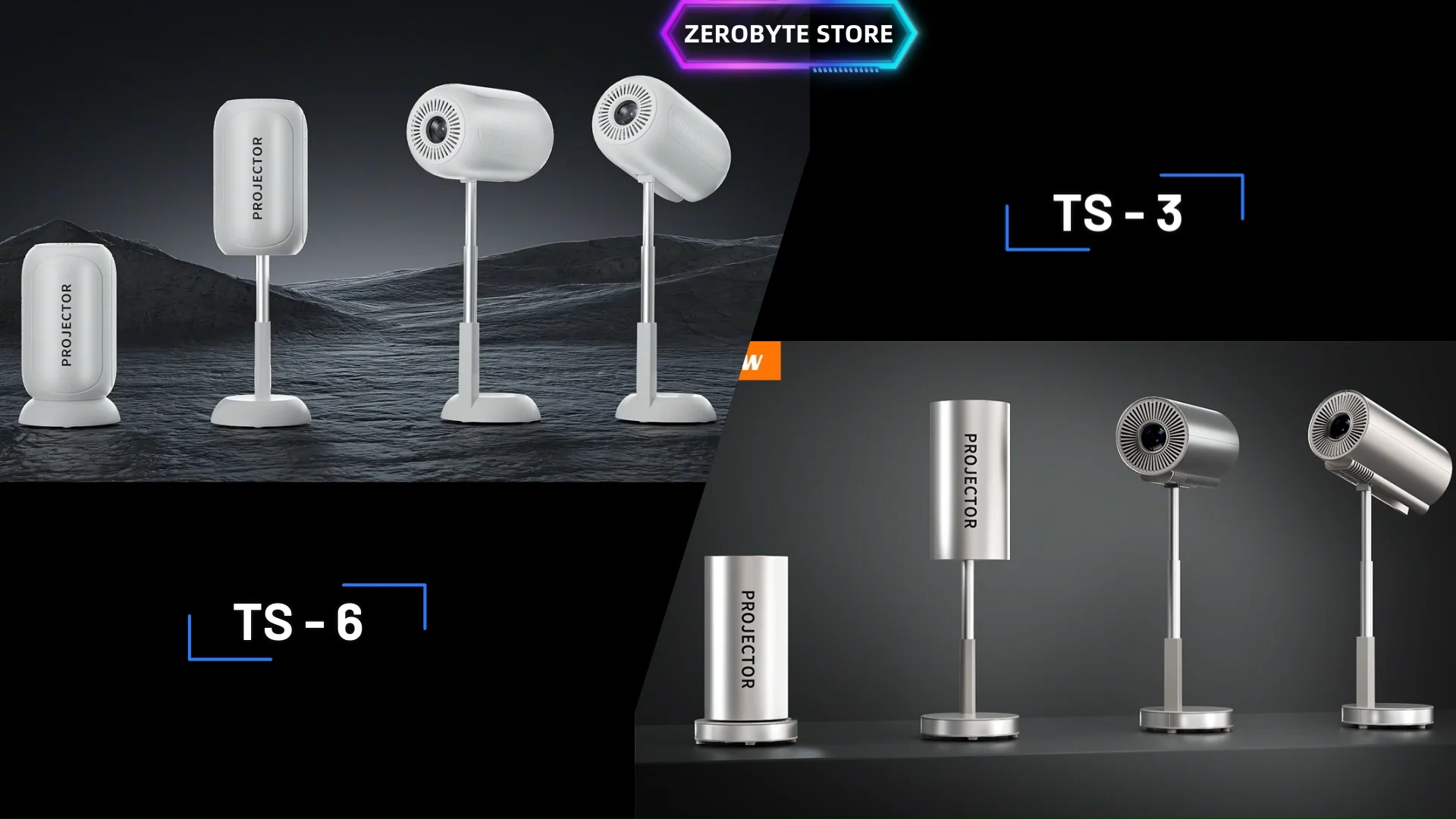 Android Projector TS-3 TS-6 native 720P 2GB/16GB Support 4K WiFi6 BT 90°Adjust Stand Height Adjustable Dustproof
