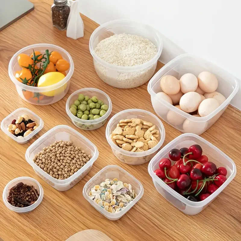 5Pcs/Set Sealed Square Round Crisper Refrigerator Rainbow Food Storage Boxes Preservation Box Container Kitchen Supplies 4