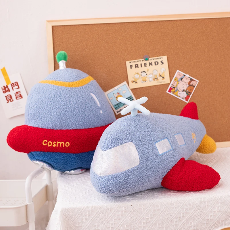 ZU Space Theme Party Home Decor Cute Astronauts UFO Rocket and Plane Plush Toys Boys Tent Room Throw Pillows 6