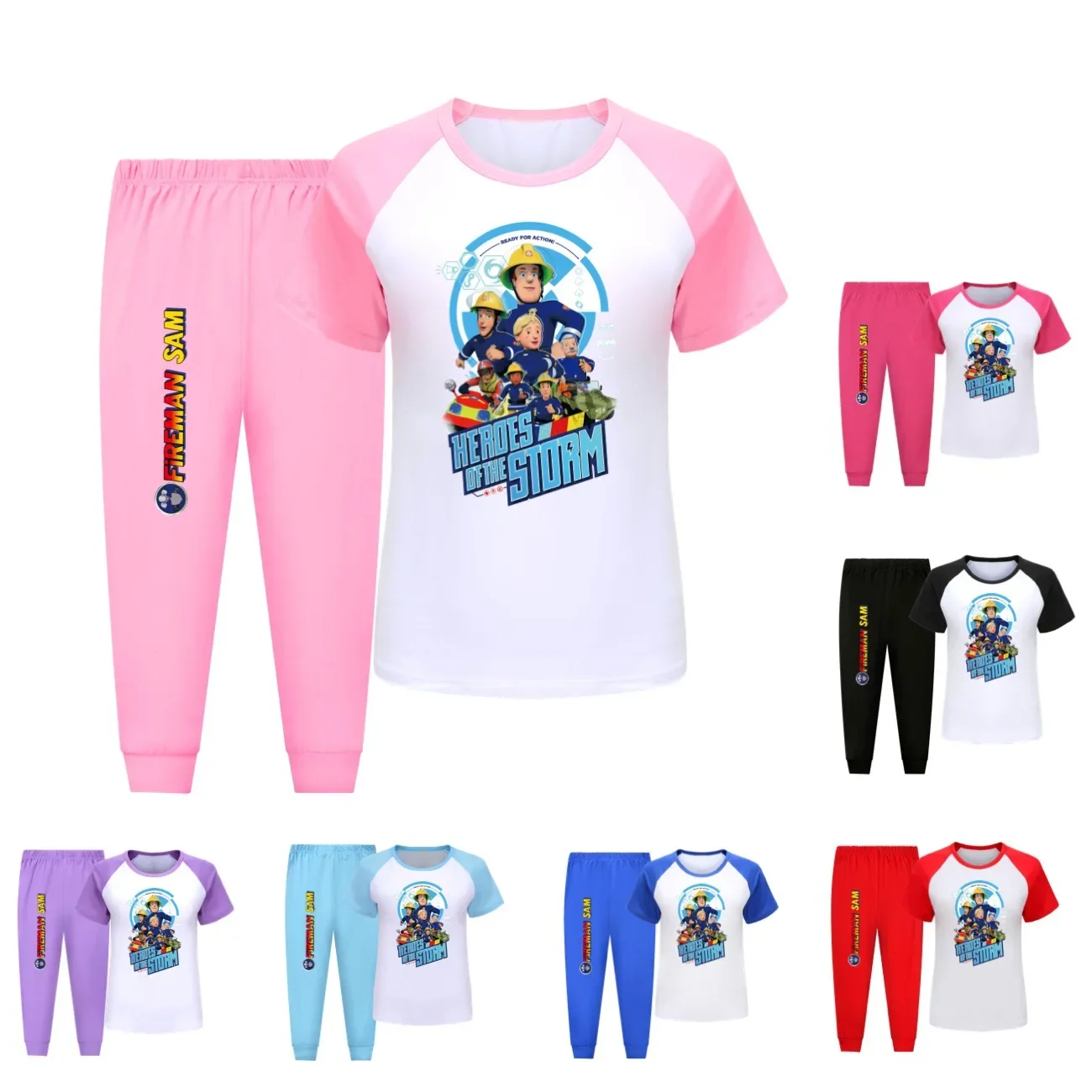 Cartoon Fireman Sam Clothes Kids Fire Fighter Sportsuit Baby Boys Summer T-Shirt Shorts 2Pcs Set Girls Manica Corta Pijama Set
