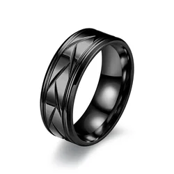 Stylish Silver Black Stainless Steel Multi - Faceted Engagement Ring - 8 (Black)